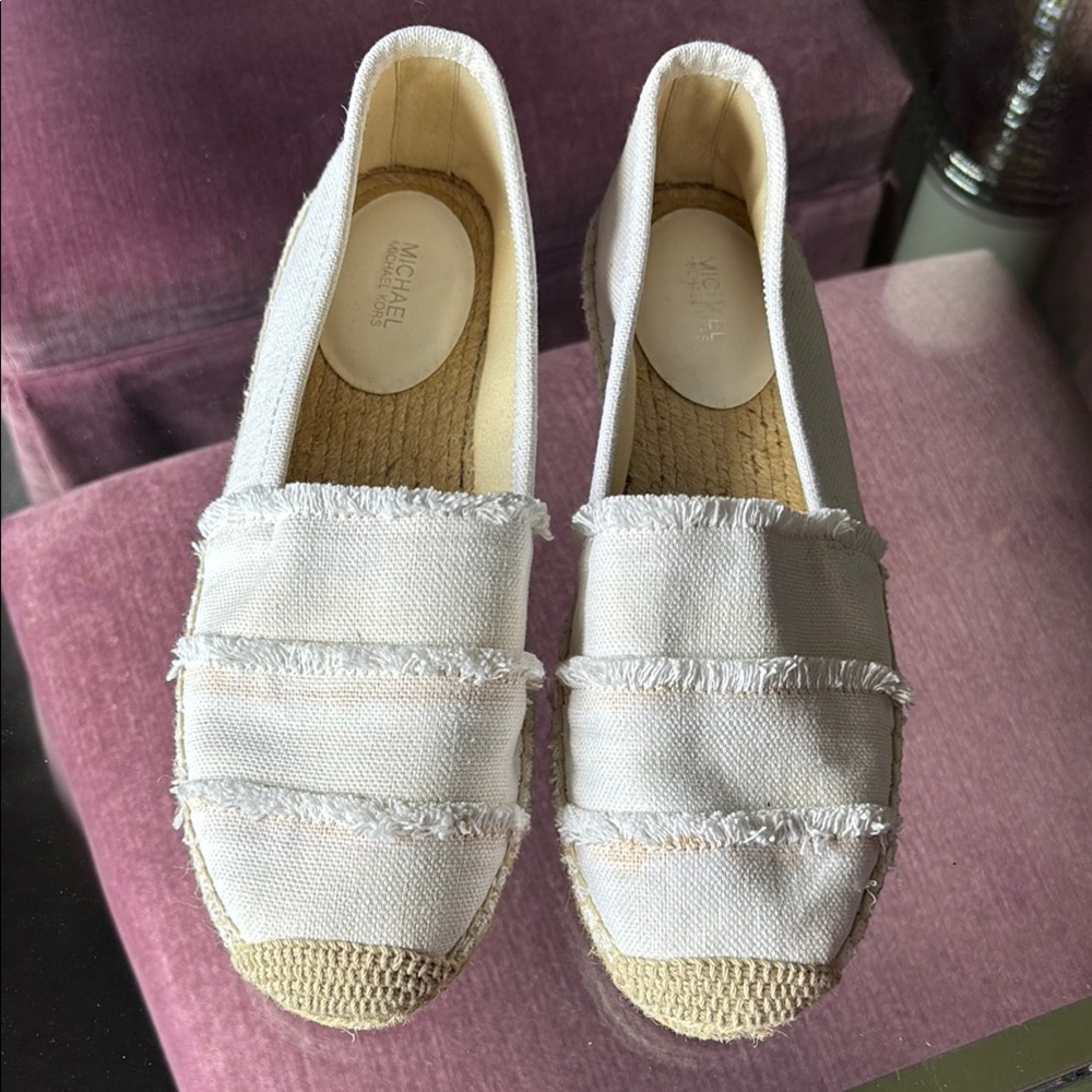 Michael Kors White Espadrilles with Distressed Stripes 9M. New